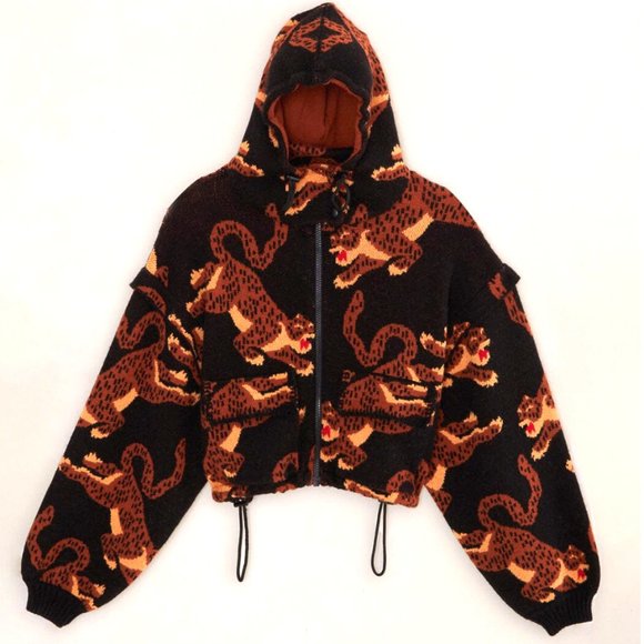 FARM Rio Jackets & Blazers - FARM Rio Black Leopards Knit Jacket